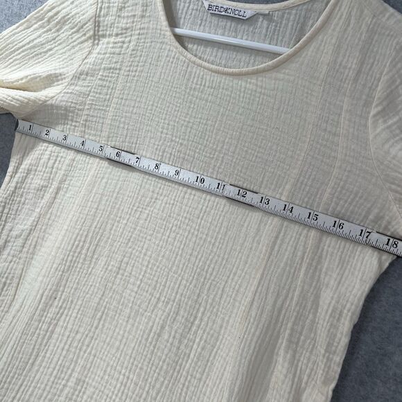 Bird & Knoll Tunic Mini Dress Beige Gauze Crinkle Cotton Lagenlook s/m - Picture 10 of 16